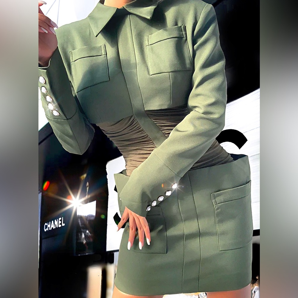 Army Cape Designer Mini Dress. - Picture 12 of 17